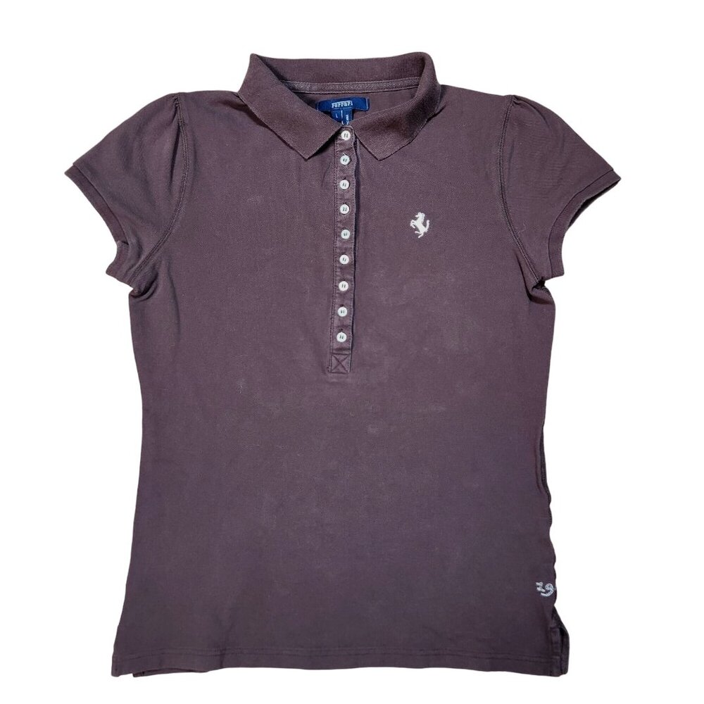 Ferrari Womens Polo Shirt Top Brown Cotton Size L